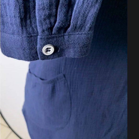 Soft Surroundings Navy Blue Cotton Top Tunic Size S 2 button Long Sleeve V-neck - Picture 7 of 12
